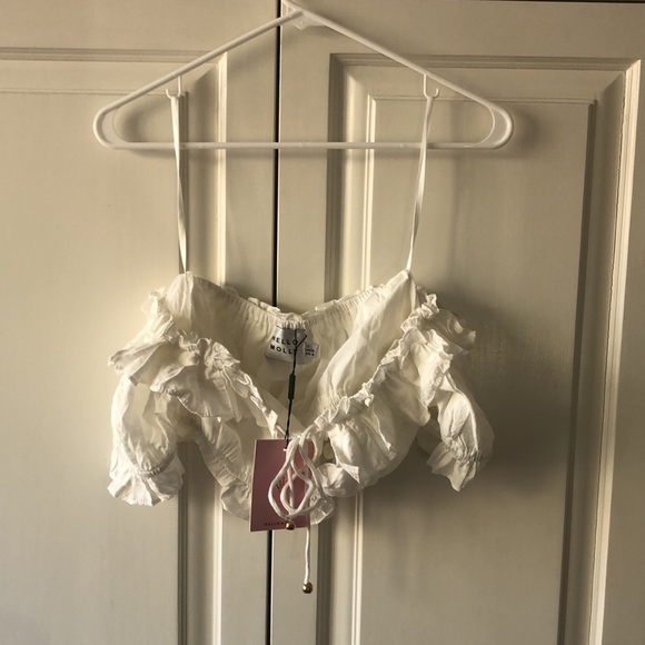 Hello Molly Feathered Angels White Ruffled Crop Top Size Small NWT - Picture 6 of 16